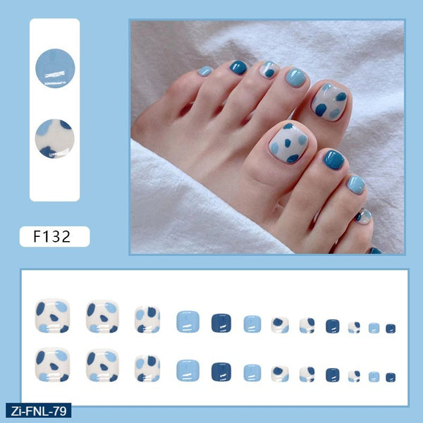 Blue Cute Graffiti Feet Fake Nails  - 24Pcs