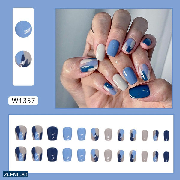 Solid Color Dark Blue Jumping Color Fake Nails  - 24Pcs