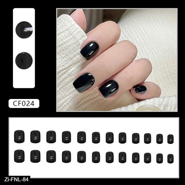 Square Solid Color Black Manicure Fake Nails  - 24Pcs