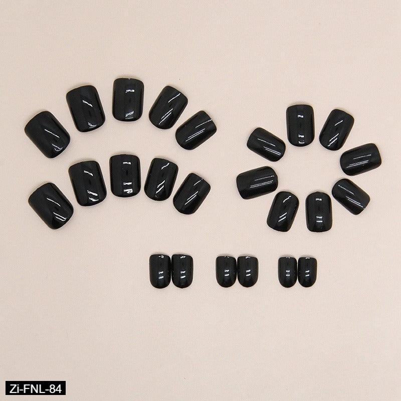 Square Solid Color Black Manicure Fake Nails  - 24Pcs
