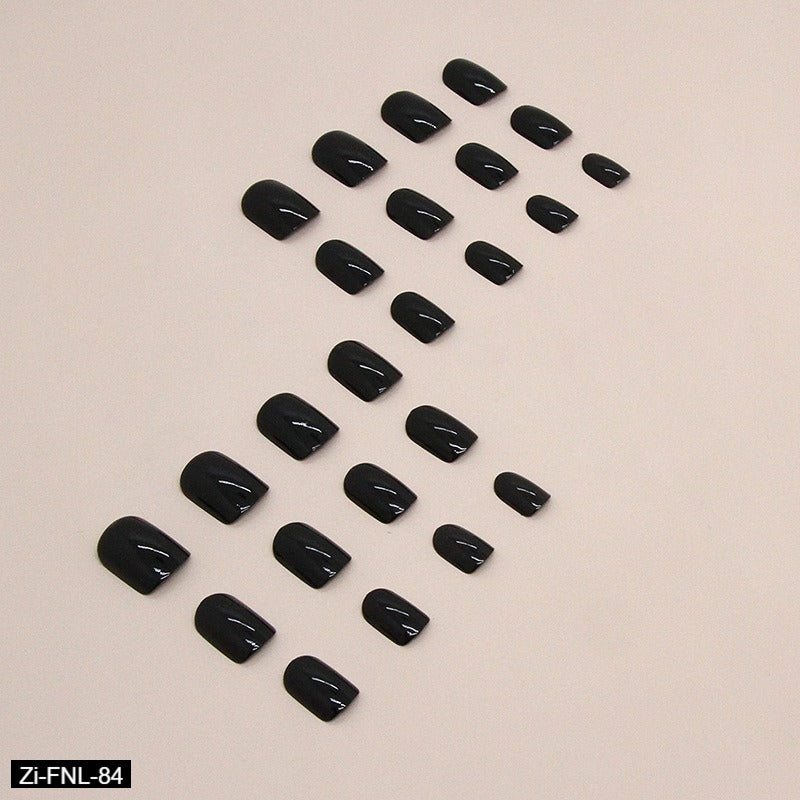 Square Solid Color Black Manicure Fake Nails  - 24Pcs