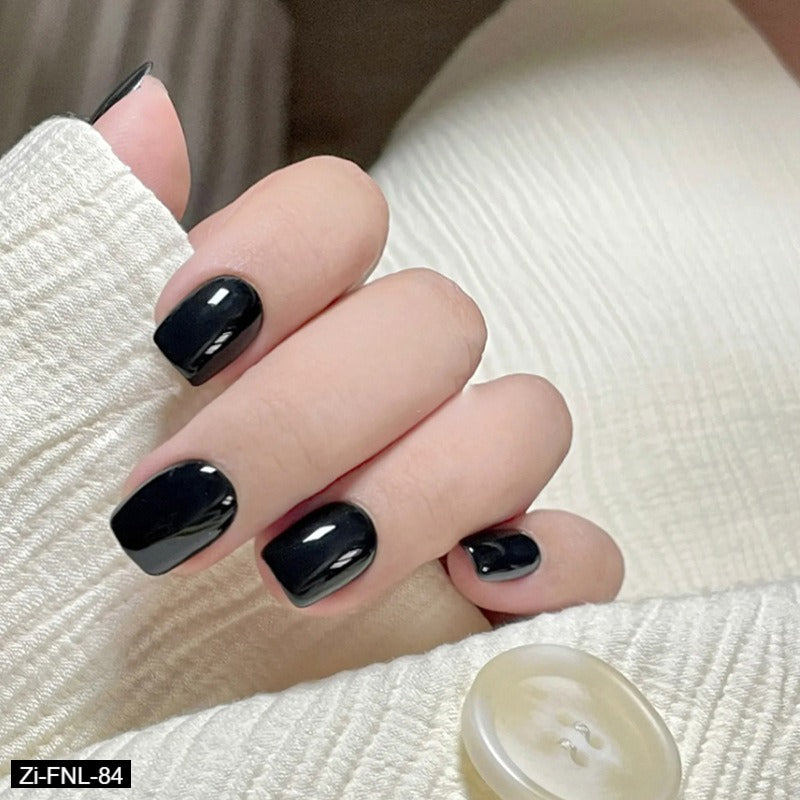 Square Solid Color Black Manicure Fake Nails  - 24Pcs