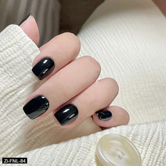 Square Solid Color Black Manicure Fake Nails  - 24Pcs