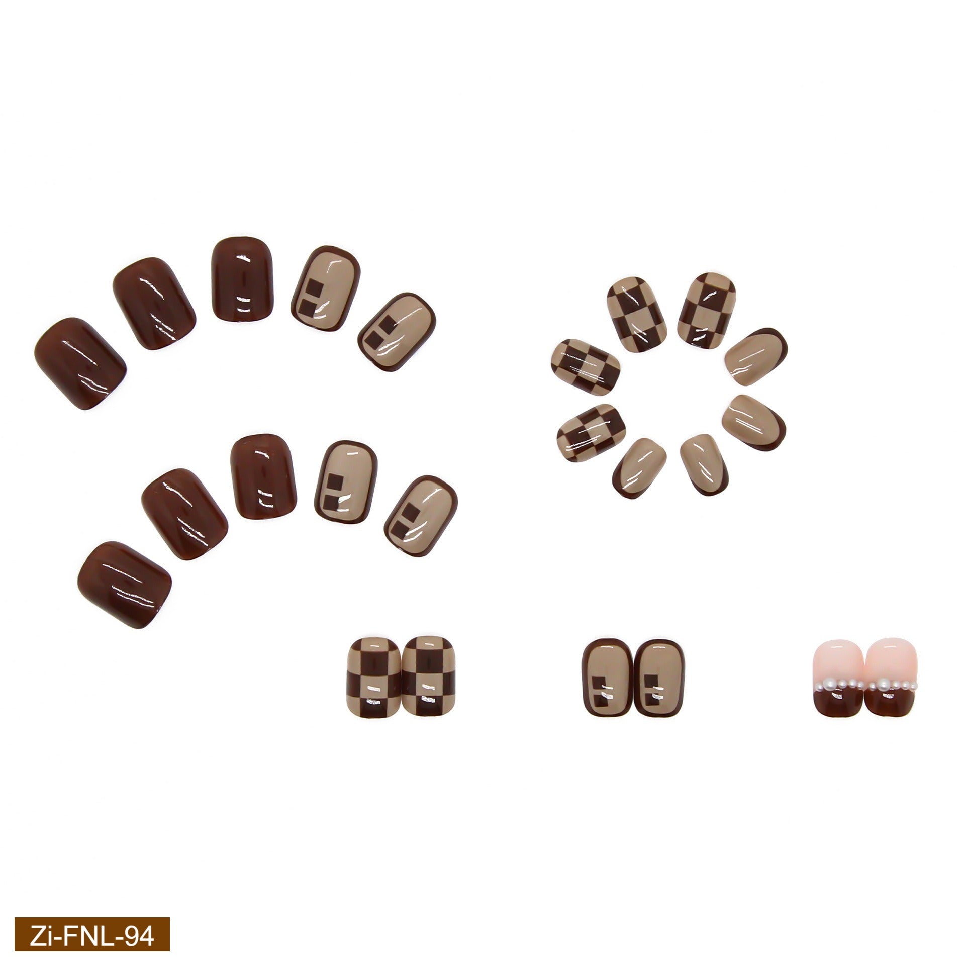 Retro Checkerboard Pearl Manicure Fake Nails  - 24Pcs