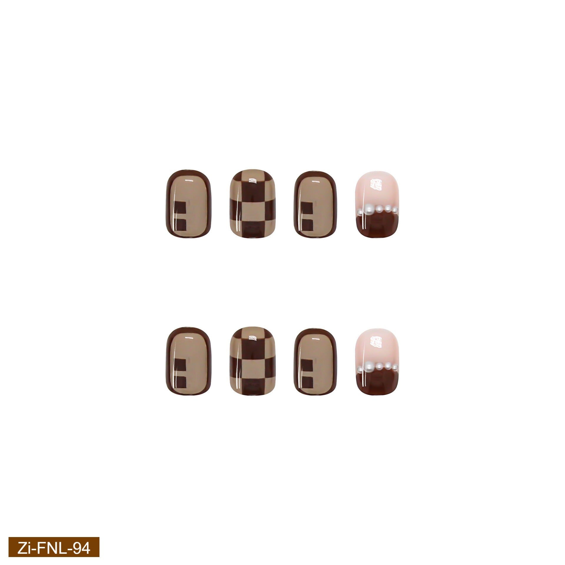Retro Checkerboard Pearl Manicure Fake Nails  - 24Pcs