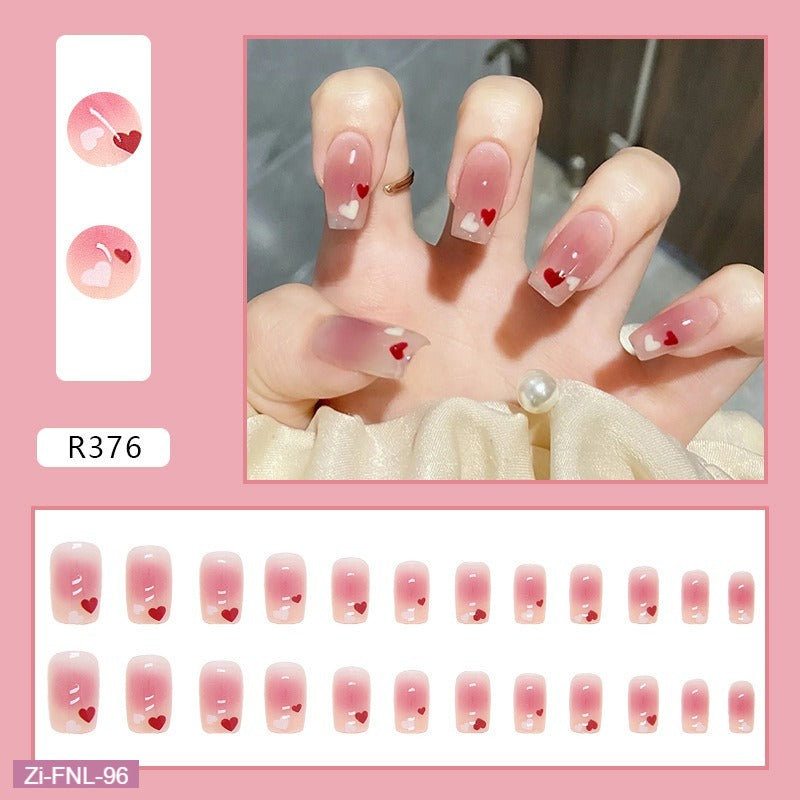 Pink and Ice-Transparent Love Gradient Fake Nails  - 24Pcs