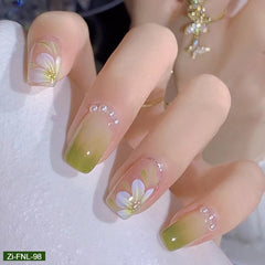 Fresh Green Spring Camellia Pearl Pink Fake Nails  - 24Pcs