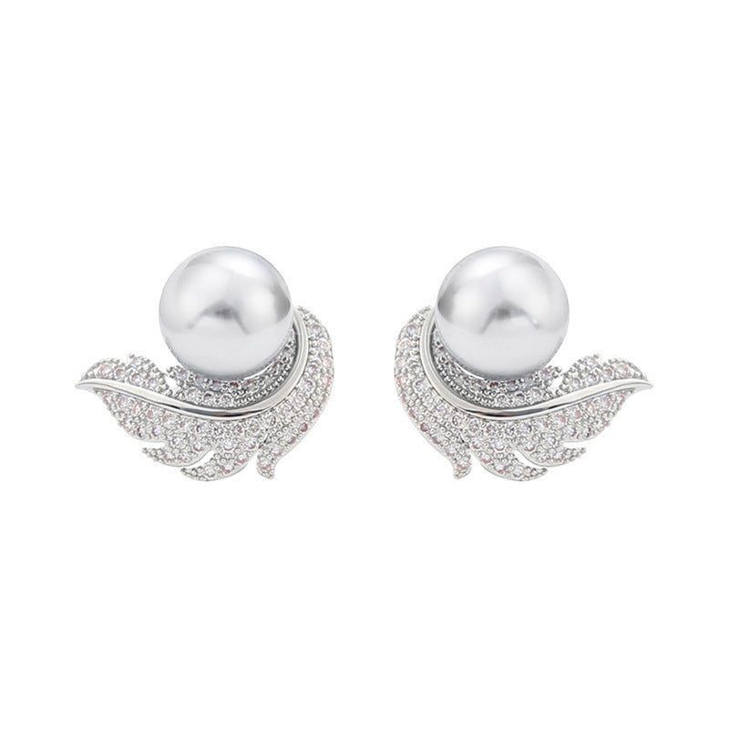 ZER27 - Feather Imitation Pearl Earrings