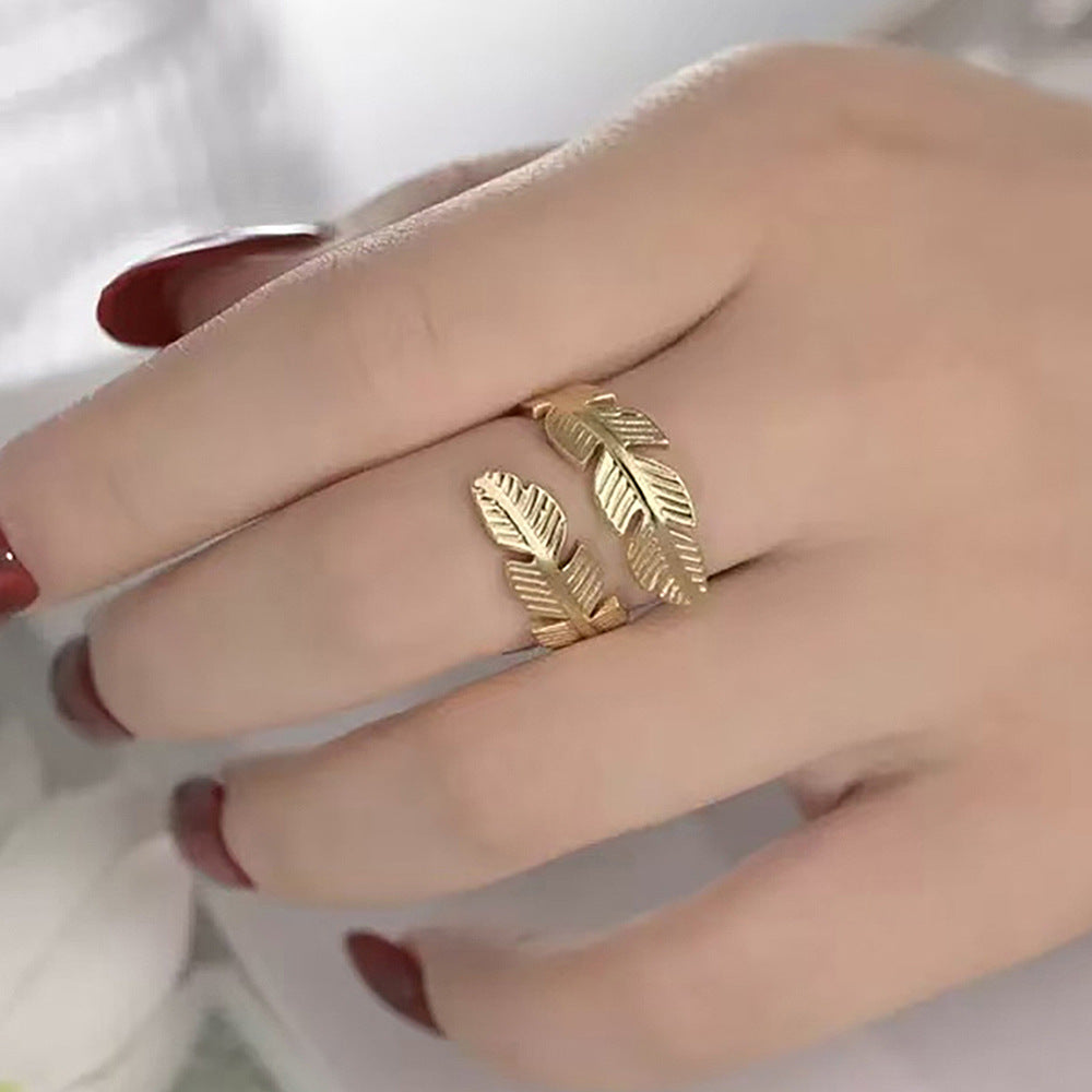 SRNG-29 - Feather Stainless Steel Ring - Adjustable