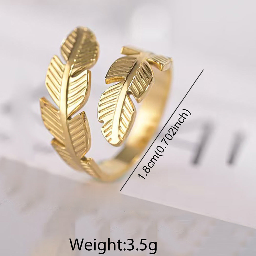 SRNG-29 - Feather Stainless Steel Ring - Adjustable