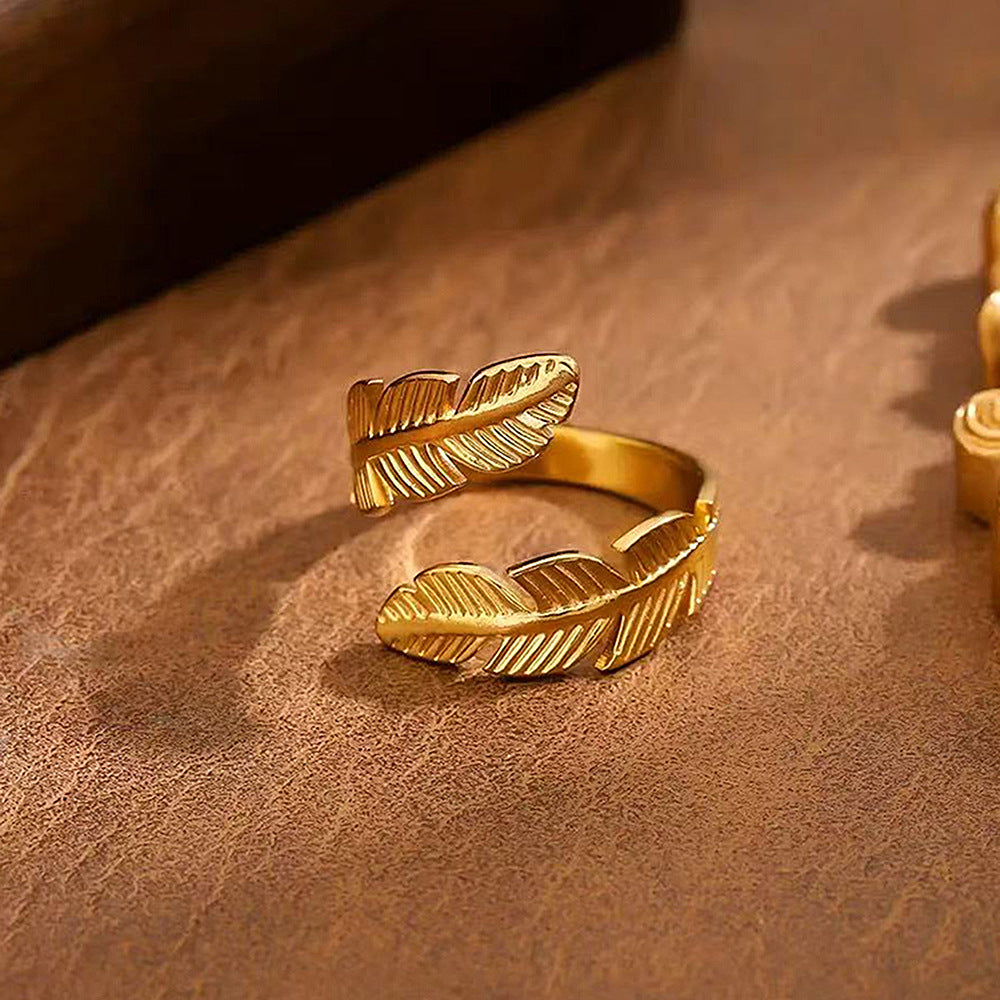 SRNG-29 - Feather Stainless Steel Ring - Adjustable