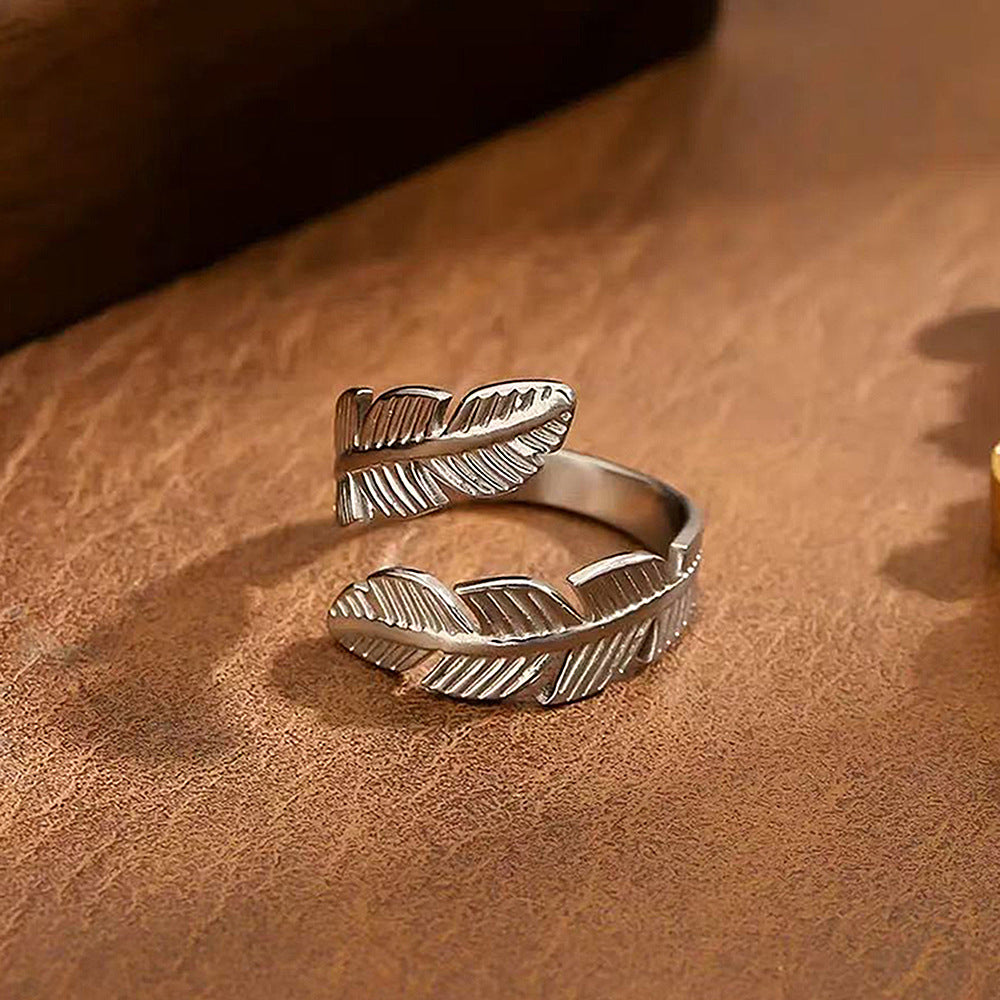 SRNG-29 - Feather Stainless Steel Ring - Adjustable