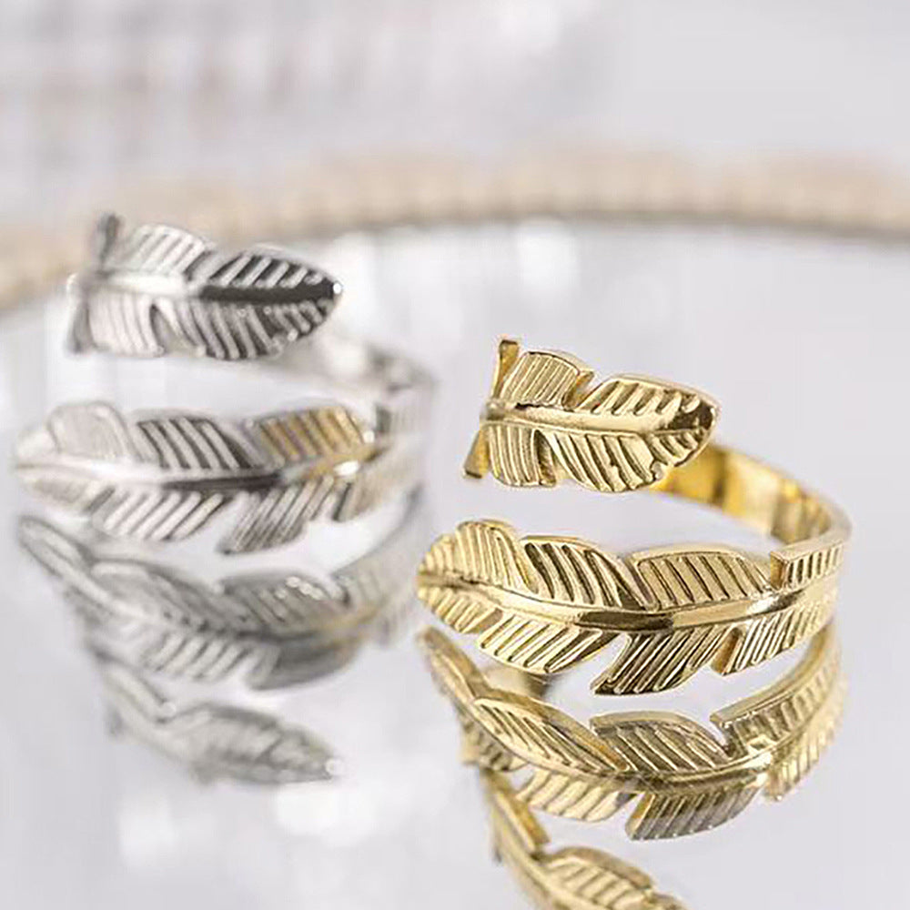 SRNG-29 - Feather Stainless Steel Ring - Adjustable
