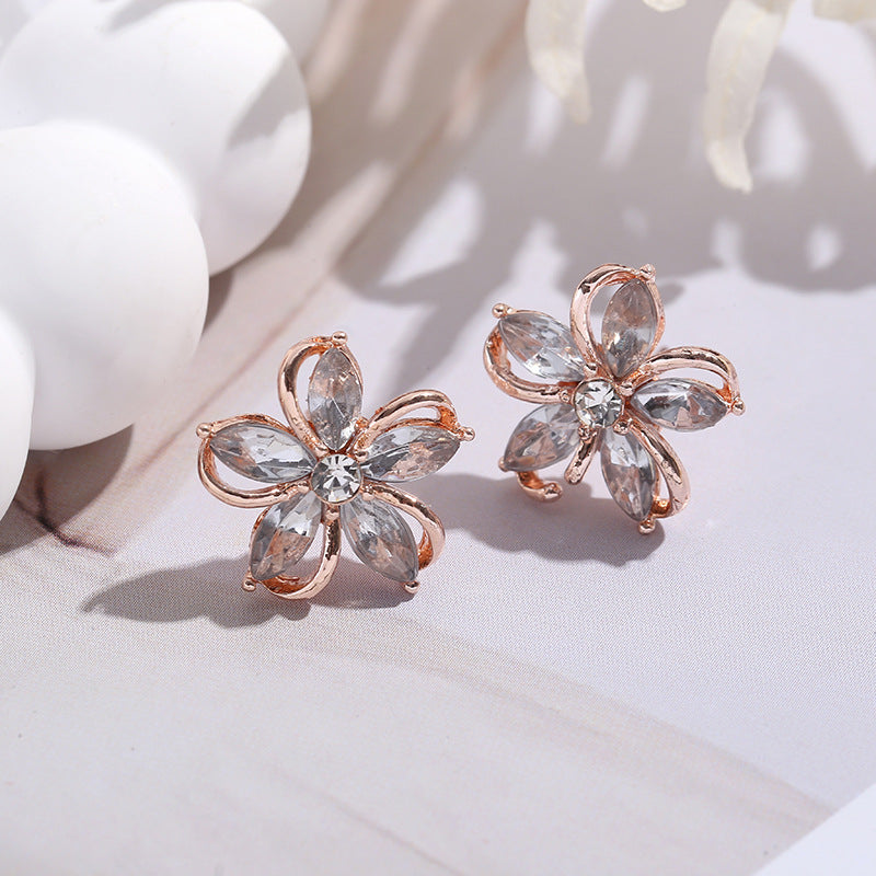 Five-Petal Flower Shining Earrings
