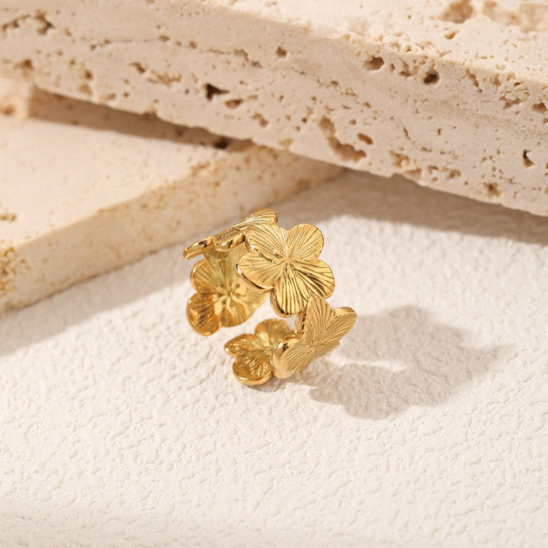 SRNG-38 - Five Petal Flower Stainless Steel Ring - Adjustable