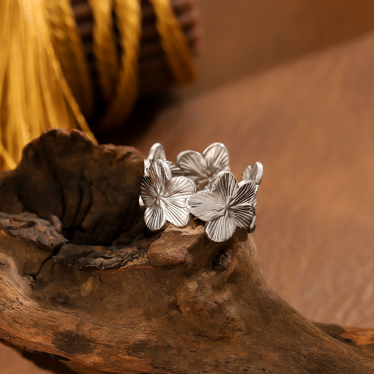 SRNG-38 - Five Petal Flower Stainless Steel Ring - Adjustable