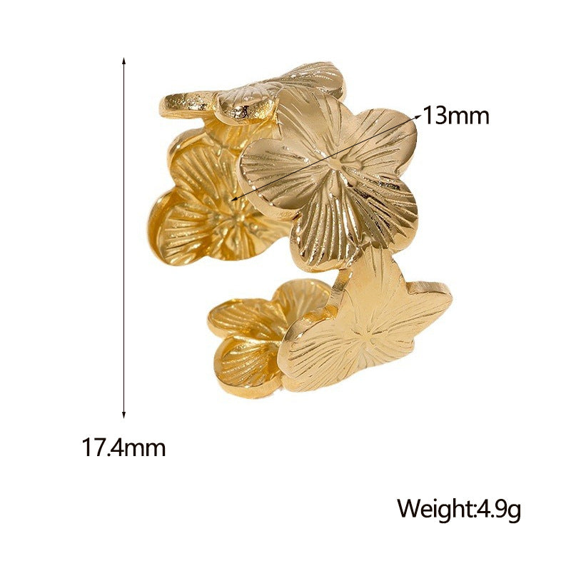SRNG-38 - Five Petal Flower Stainless Steel Ring - Adjustable