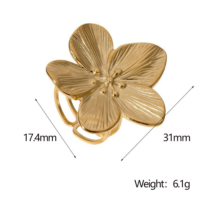 SRNG-51 - Floral Stainless Steel Ring - Adjustable