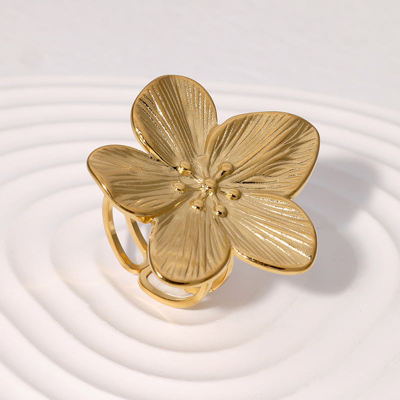 SRNG-51 - Floral Stainless Steel Ring - Adjustable