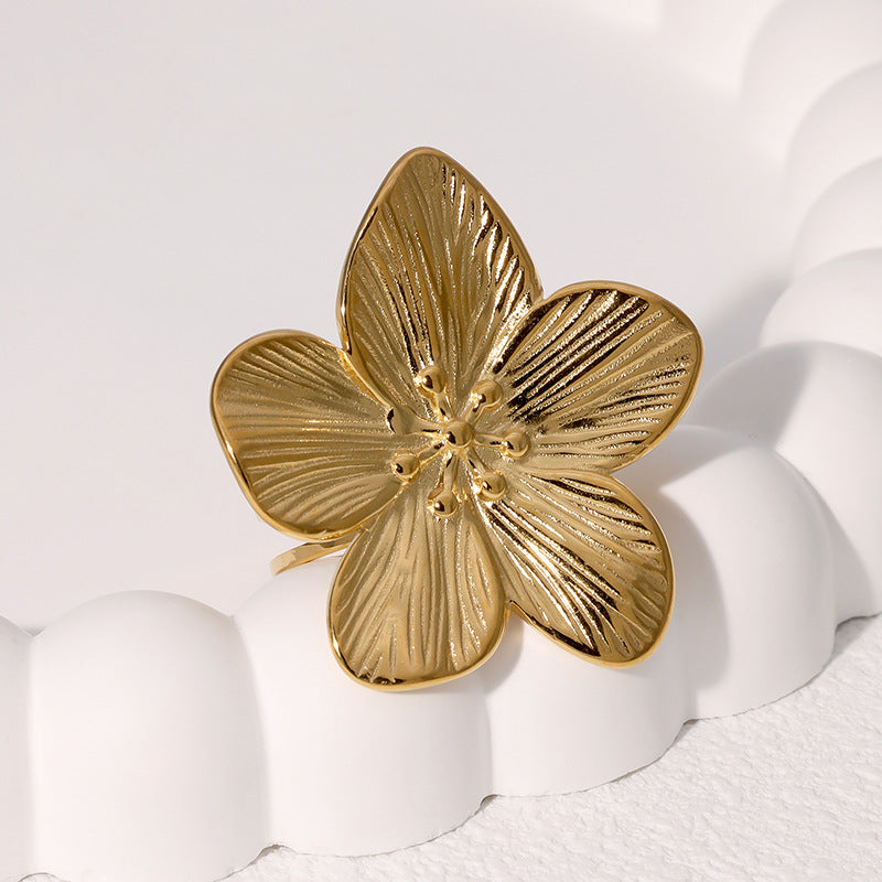 SRNG-51 - Floral Stainless Steel Ring - Adjustable