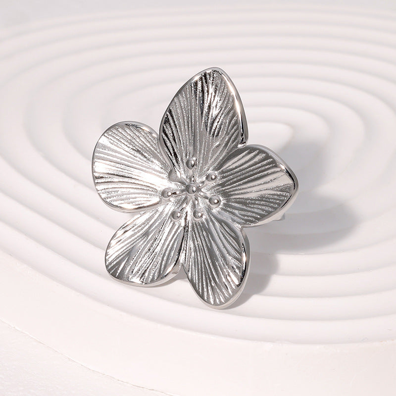 SRNG-51 - Floral Stainless Steel Ring - Adjustable