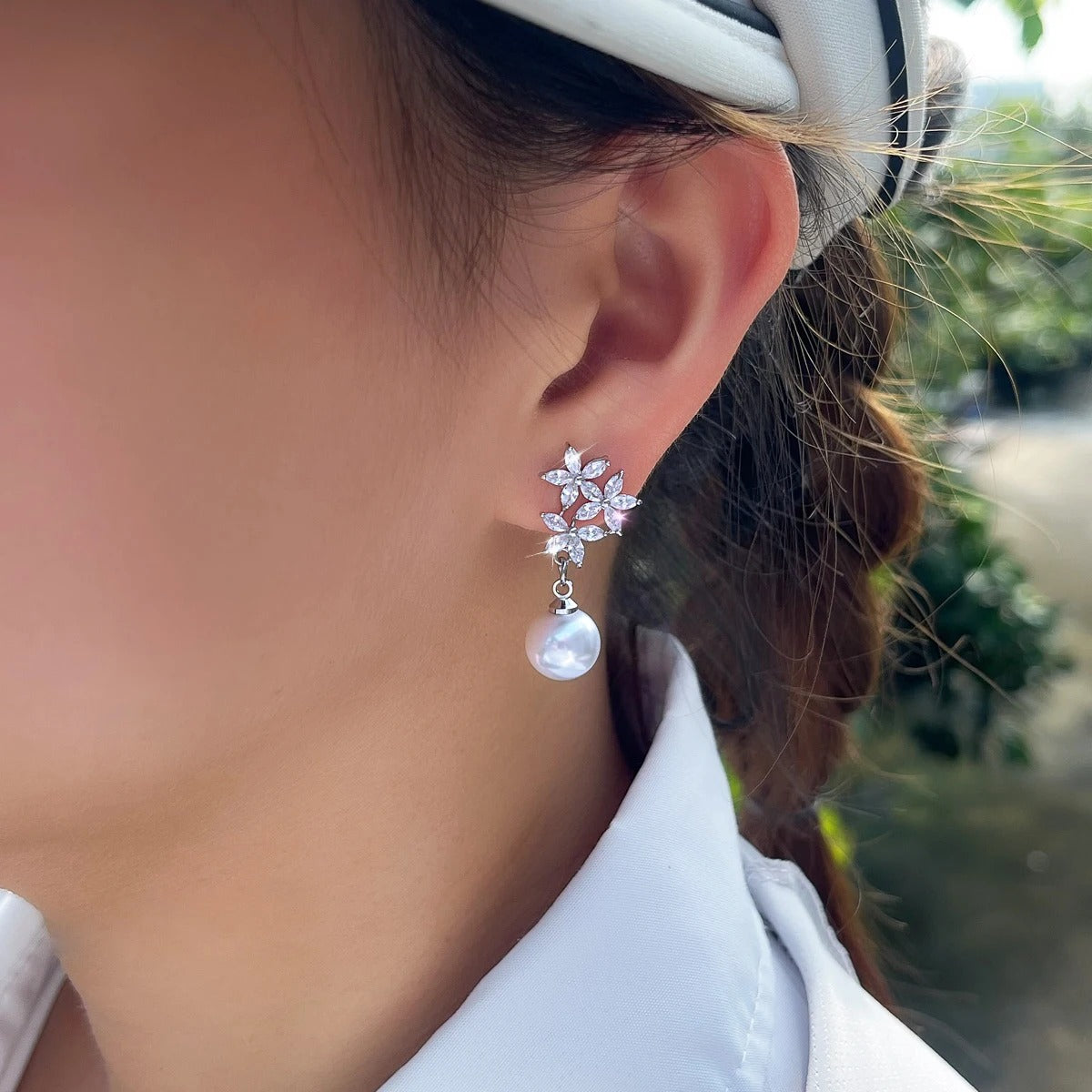 ZER30 - Flower Drop Pearl Earrings