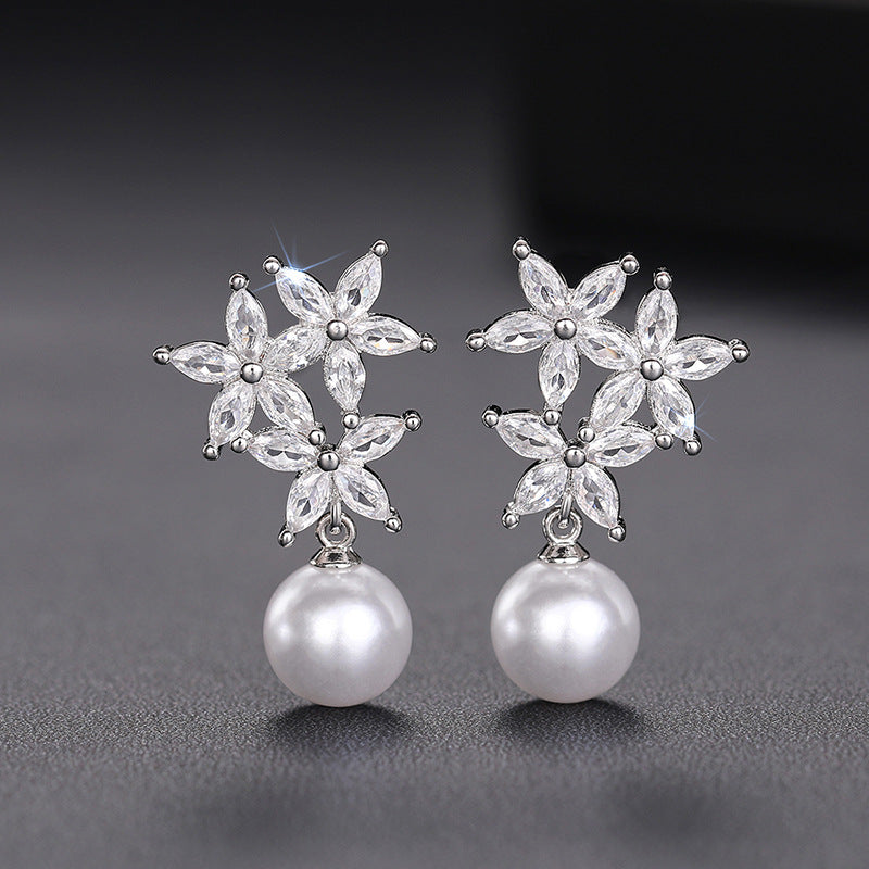 ZER30 - Flower Drop Pearl Earrings