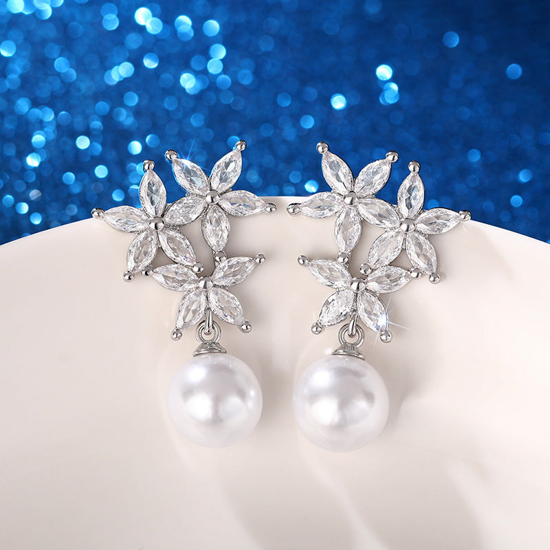 ZER30 - Flower Drop Pearl Earrings