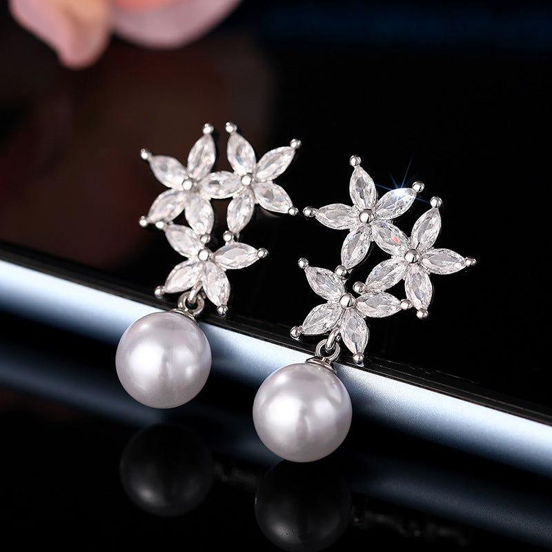 ZER30 - Flower Drop Pearl Earrings