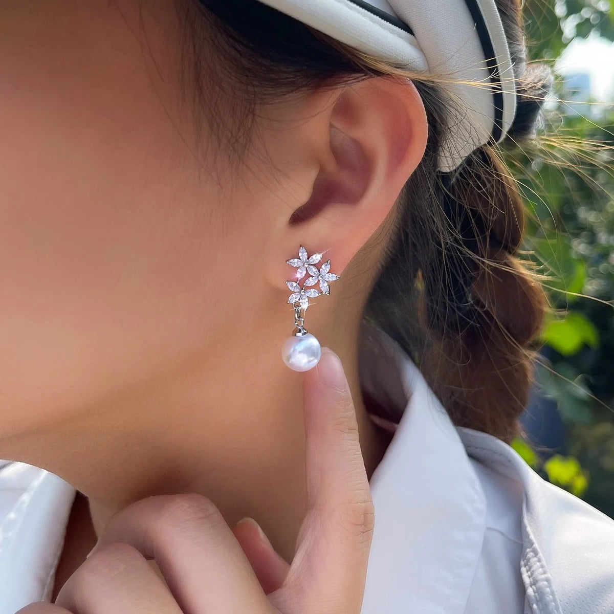 ZER30 - Flower Drop Pearl Earrings