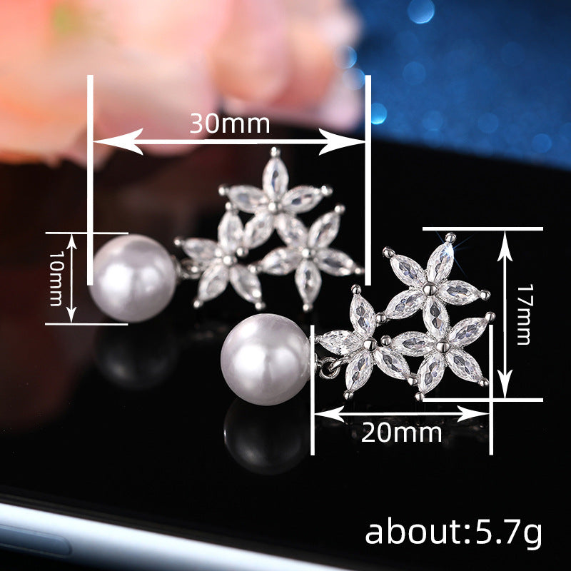 ZER30 - Flower Drop Pearl Earrings