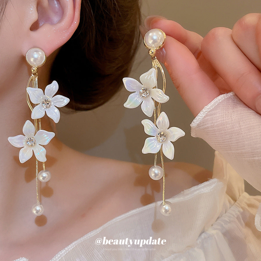 Flower Pearl Tassel Earrings