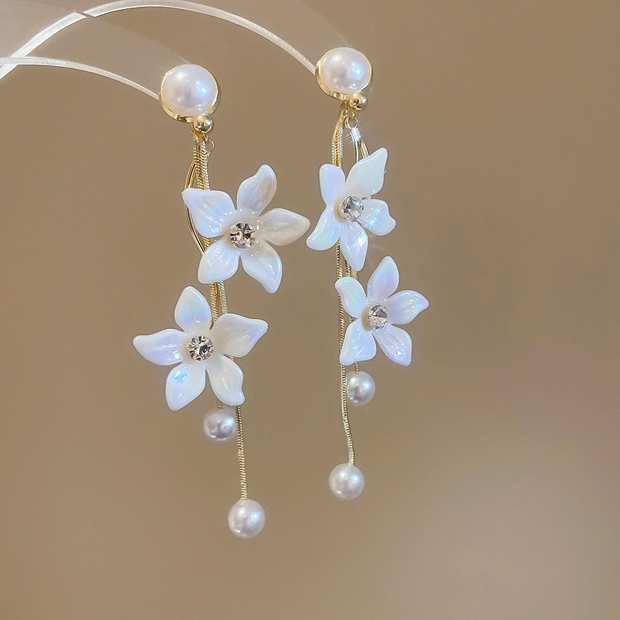 Flower Pearl Tassel Earrings