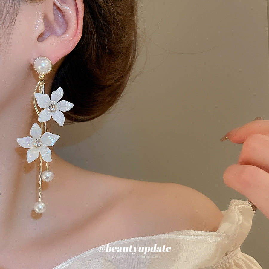 Flower Pearl Tassel Earrings