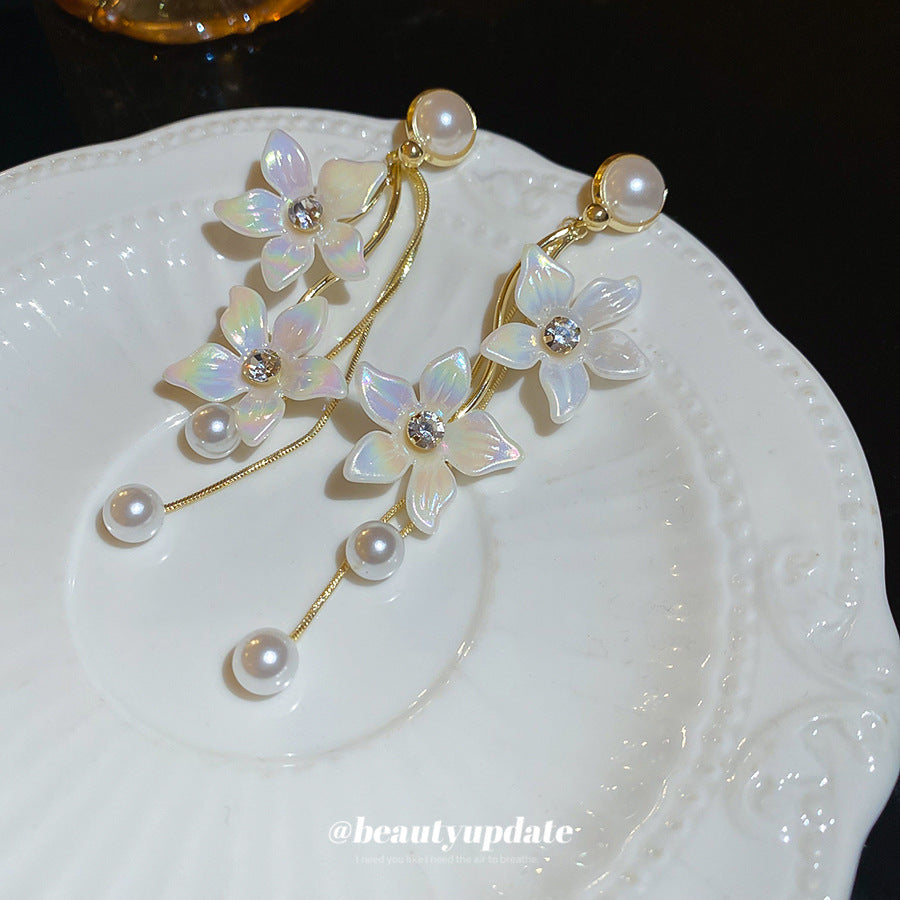 Flower Pearl Tassel Earrings