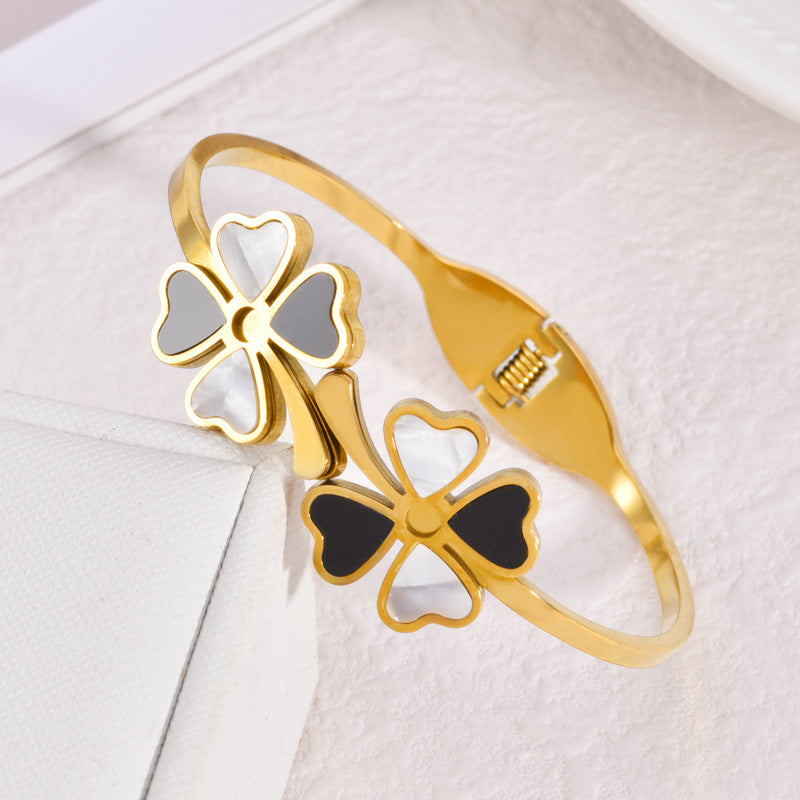 Four-Leaf Clover Steel Bracelet  | Zi Collection Hub