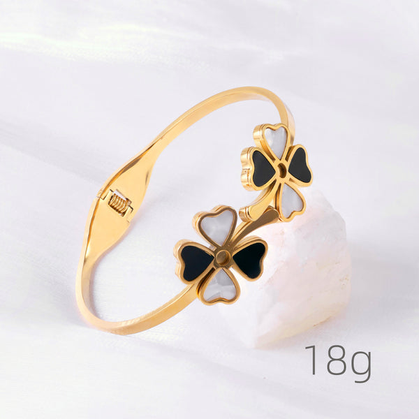 Four-Leaf Clover Steel Bracelet  | Zi Collection Hub