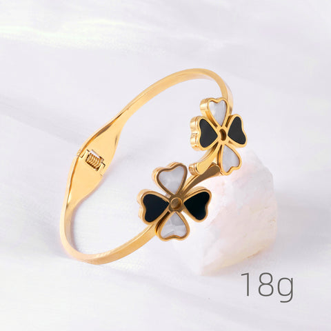 Four-Leaf Clover Steel Bracelet  | Zi Collection Hub