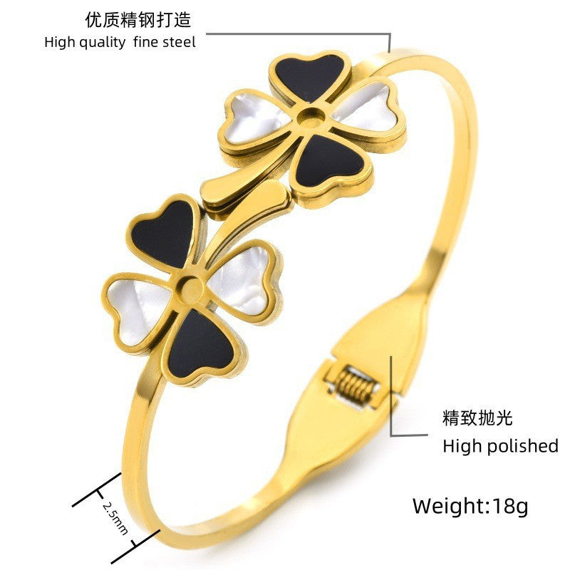 Four-Leaf Clover Steel Bracelet  | Zi Collection Hub