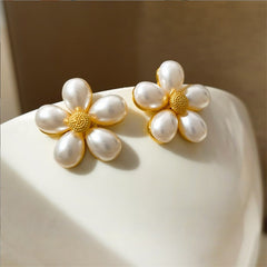 ER497 - French Pearl Flower Stud Earrings