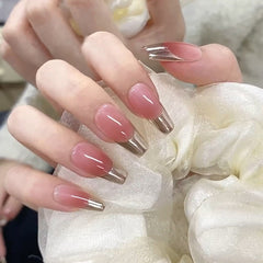 French Satin Fake Nails - 24Pcs