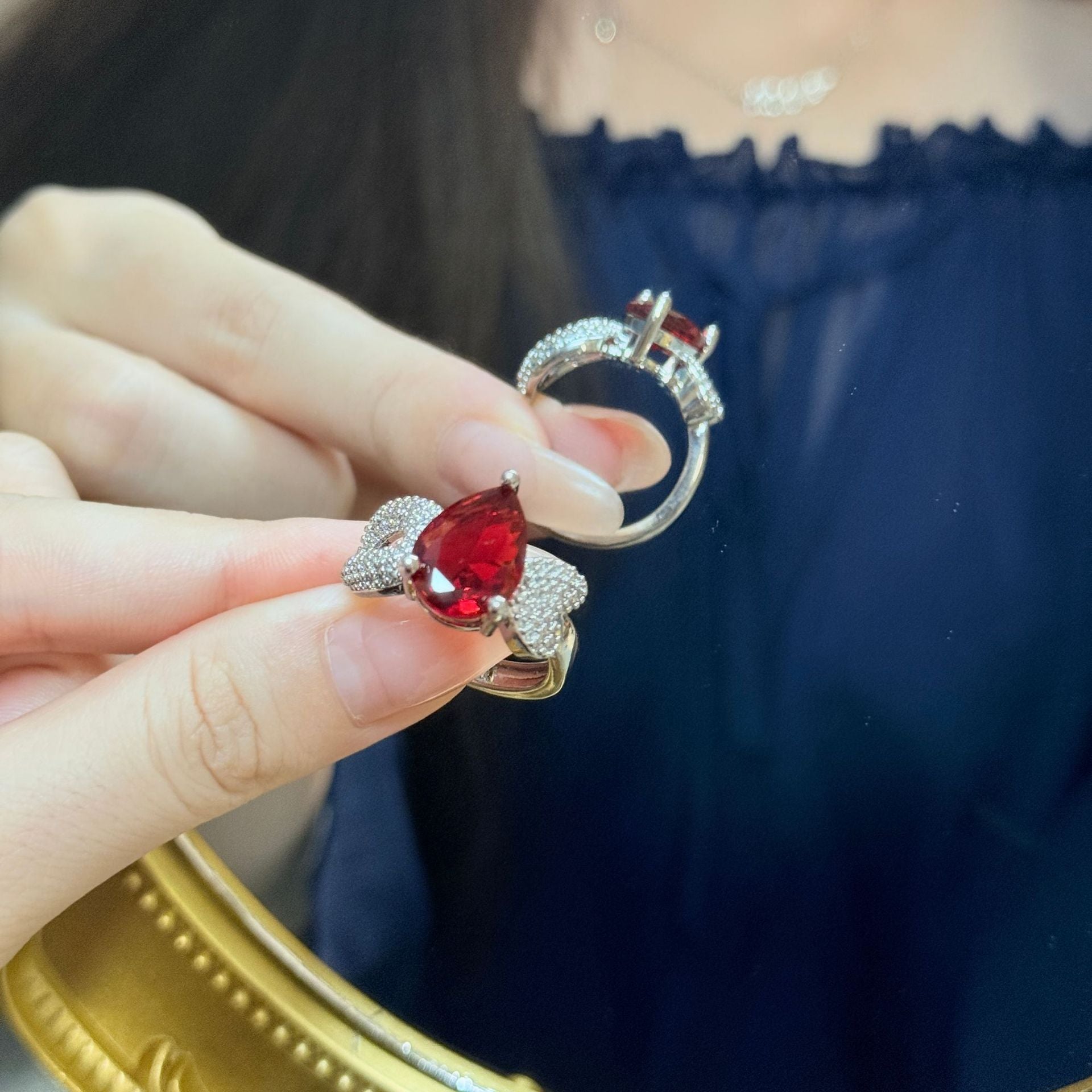 Garnet Red Zircon Ring - Adjustable