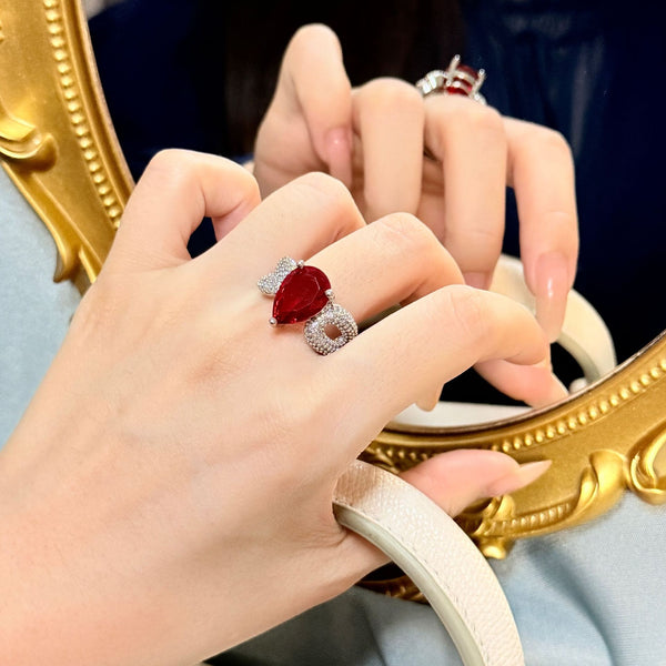 Garnet Red Zircon Ring - Adjustable