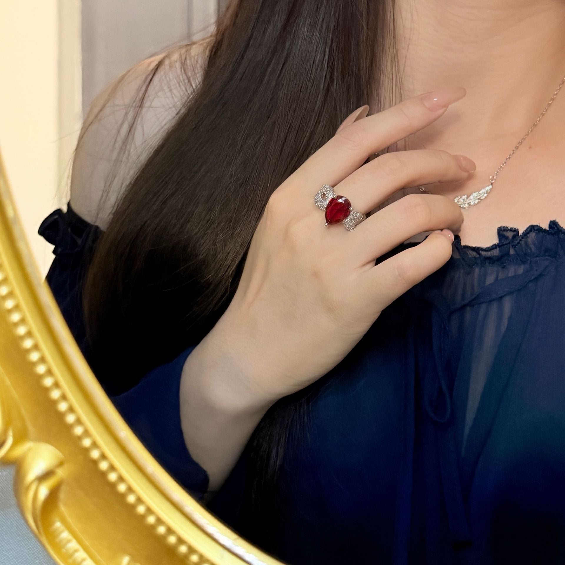 Garnet Red Zircon Ring - Adjustable