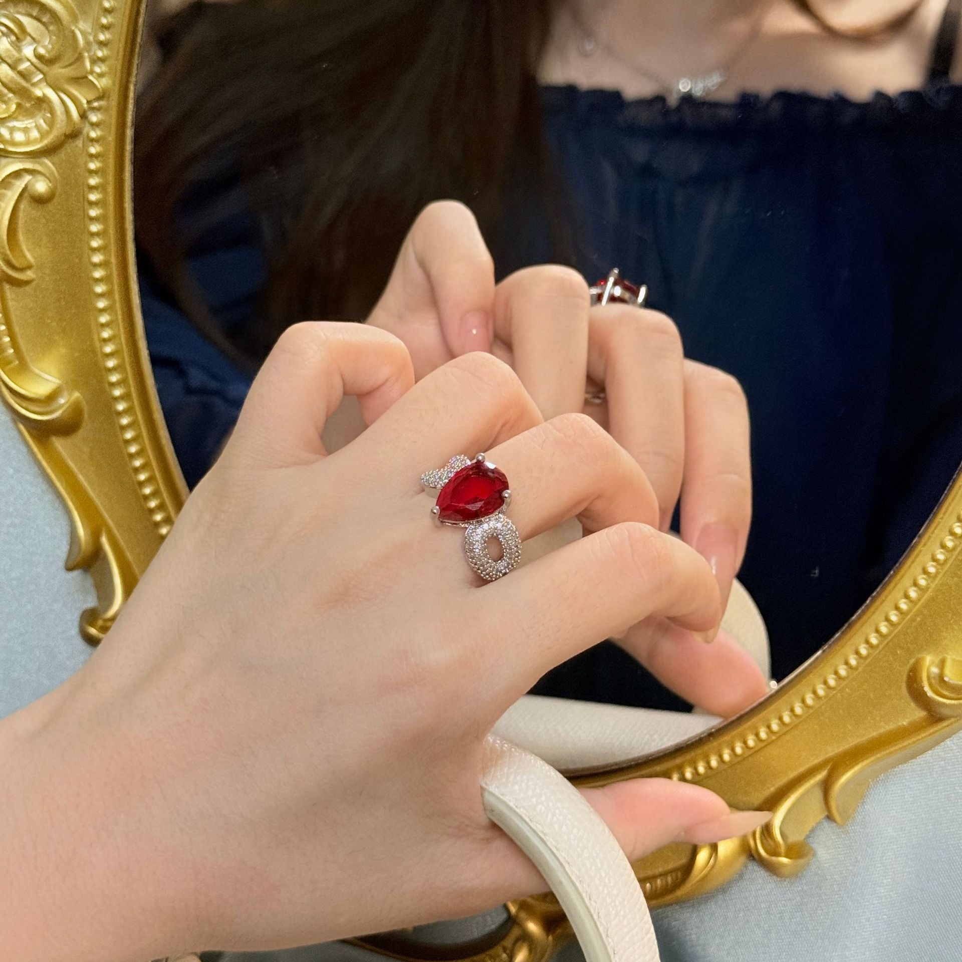 Garnet Red Zircon Ring - Adjustable