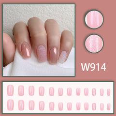 Gentle Pink Flashing Aurora Fake Nails - 24Pcs