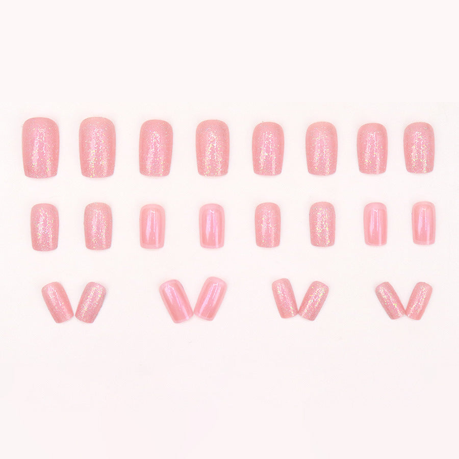 Gentle Pink Flashing Aurora Fake Nails - 24Pcs
