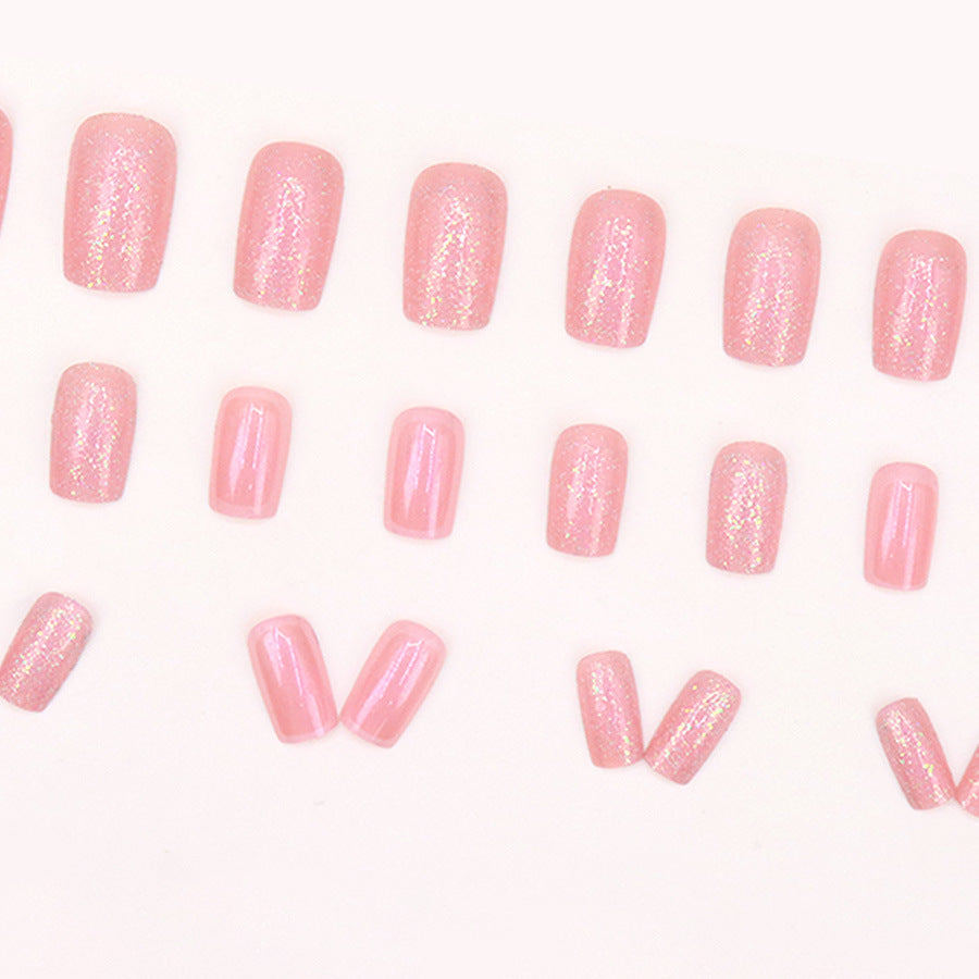 Gentle Pink Flashing Aurora Fake Nails - 24Pcs
