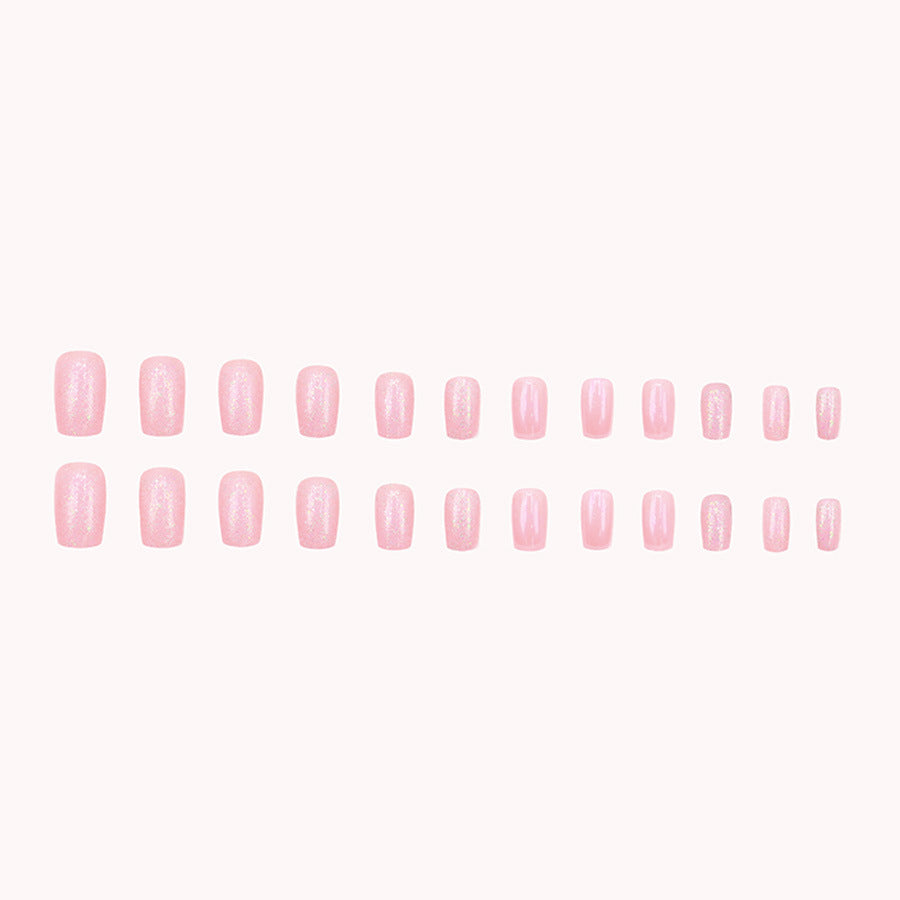 Gentle Pink Flashing Aurora Fake Nails - 24Pcs