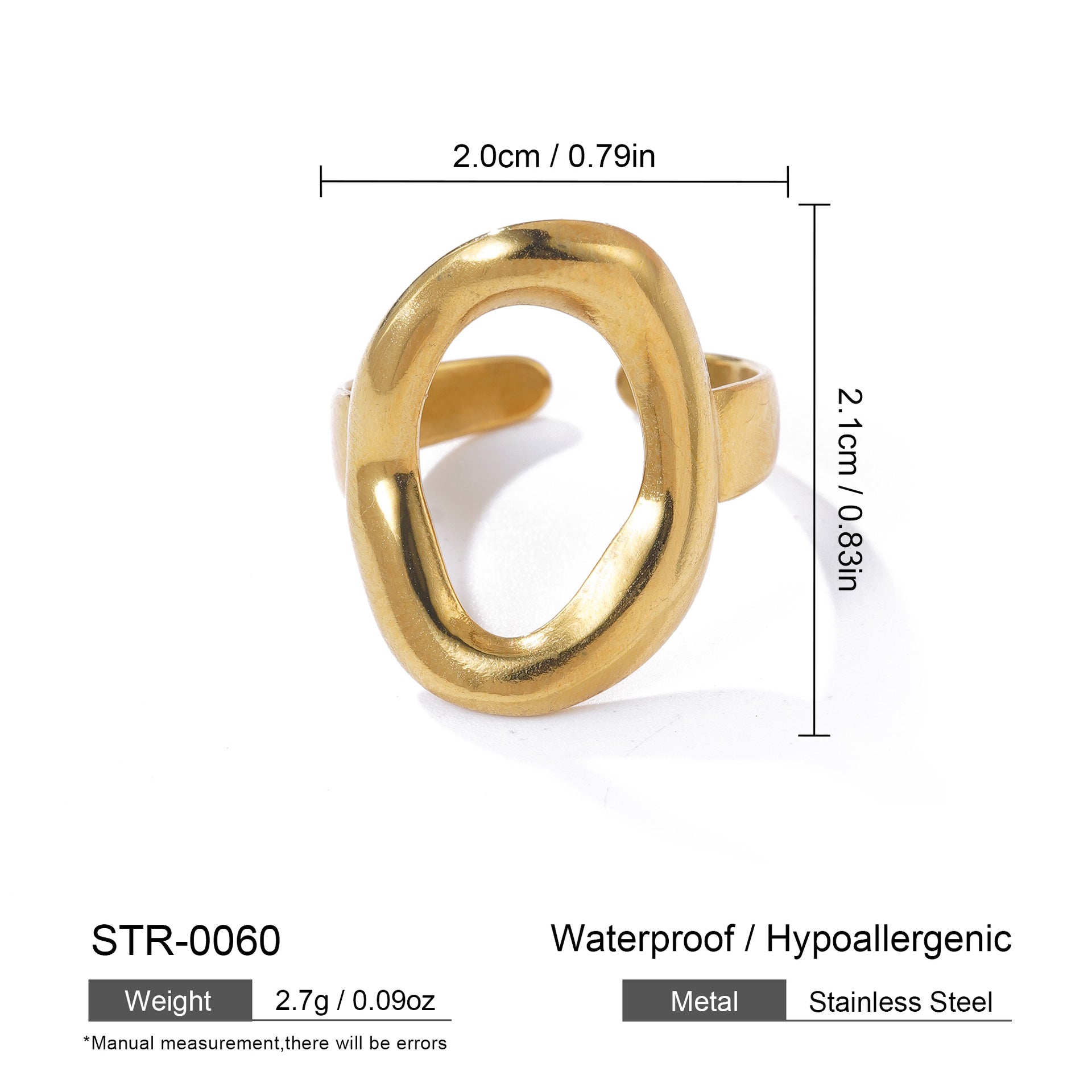 SRNG-49 - Geometric Oval Stainless Steel Ring - Adjustable